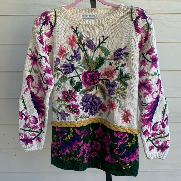 Anthropologie Sweaters - Vintage Jennifer reed handknit floral cottagecore coastal grandma sweater small